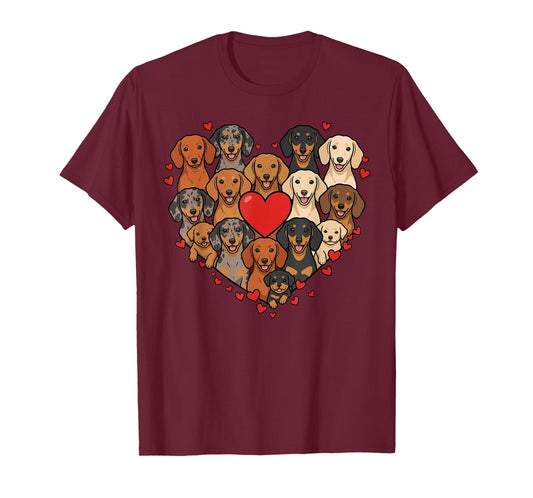 Cute Dachshund Heart Love Dog Lover Pet Mom Dad Valentine T-Shirt