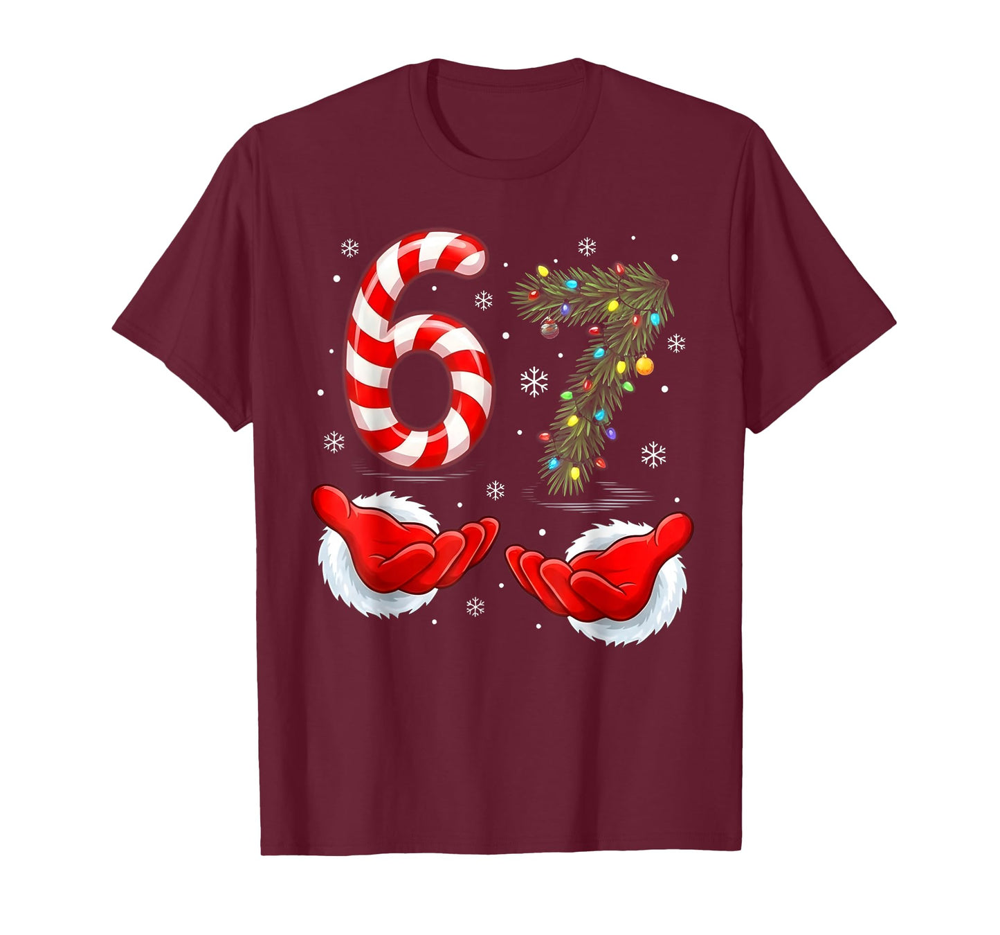 Funny 67 Christmas Shirt 6 7 Santa Hands six Seven Meme Ugly T-Shirt