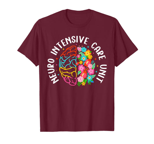 Neurology Intensive Care Unit Flowers Neuro ICU Nurse T-Shirt