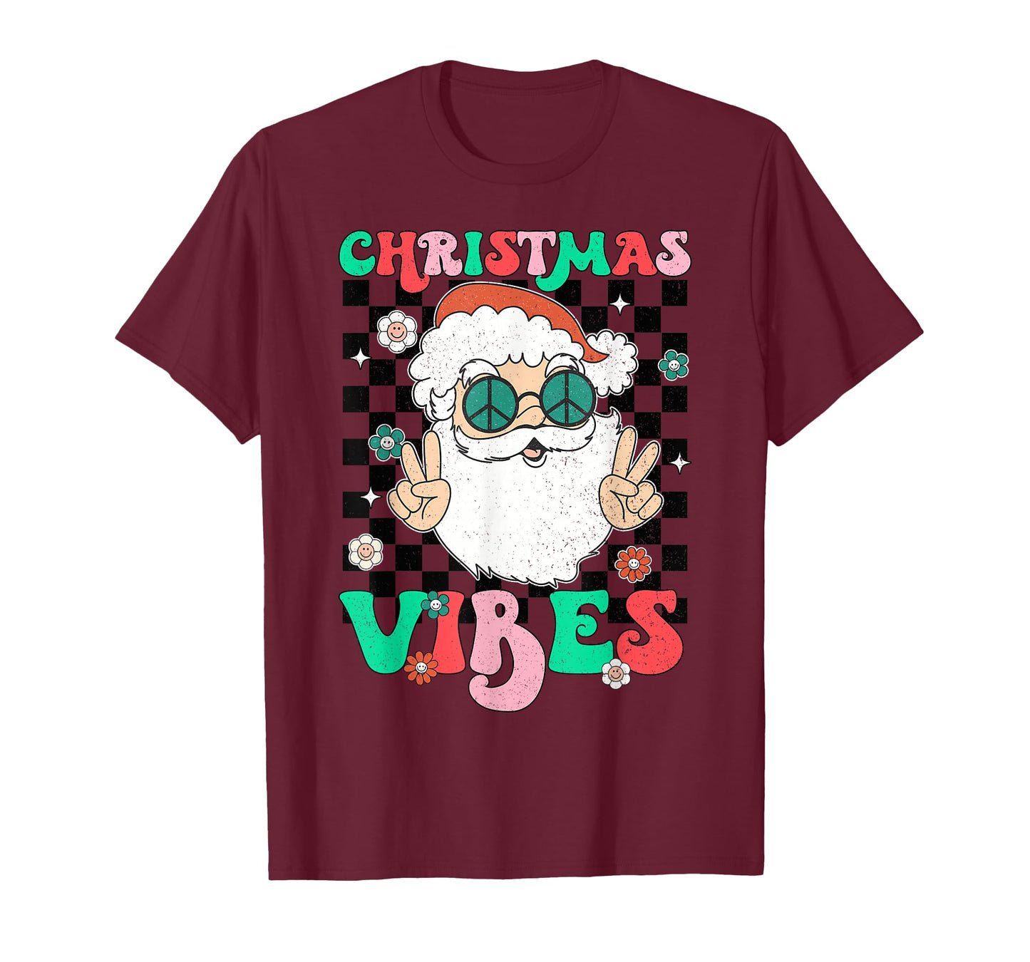 Groovy Christmas Vibes Santa Hat Xmas Holiday Teens Girls T-Shirt