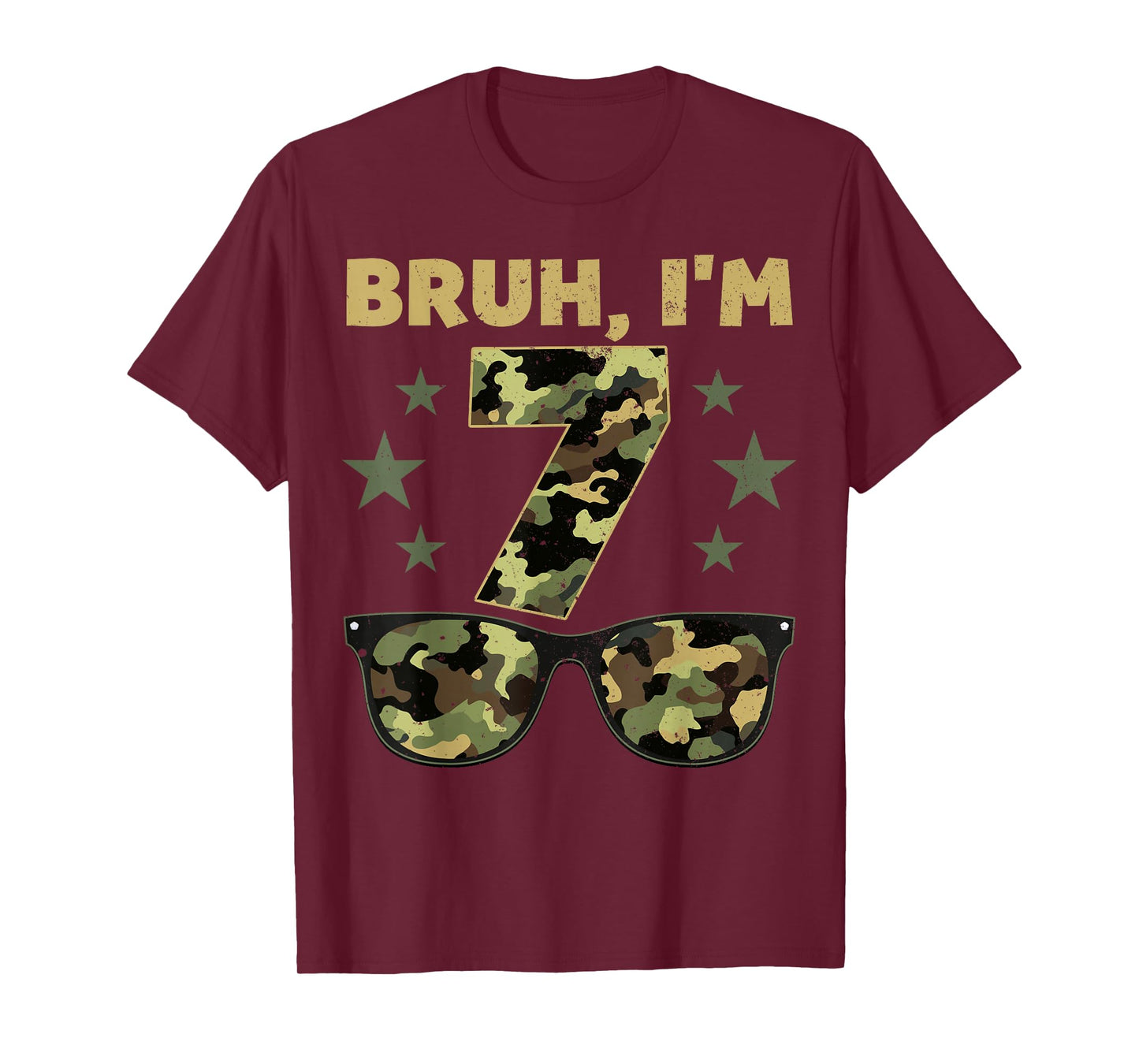 Bruh I'm 7 Years Old 7th Birthday Retro Camo Sunglasses T-Shirt