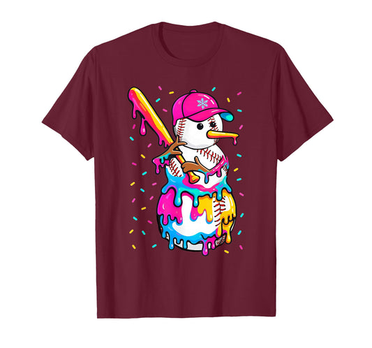 Baseball Snowman Drip Christmas Baseball Boys Men Kids T-Shirt