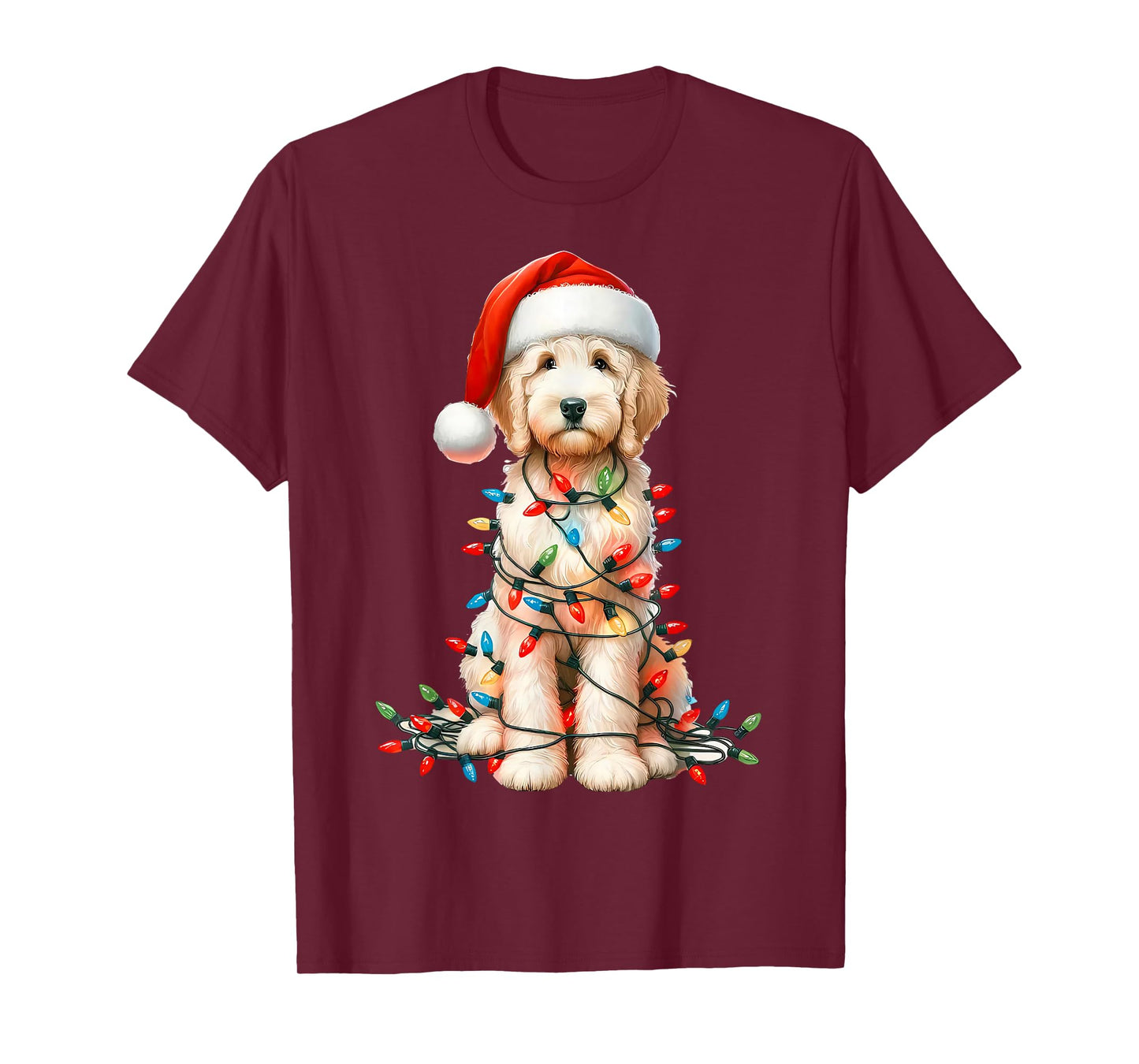 Christmas Golden Dog Santa Hat Xmas Lights Holiday Pet T-Shirt