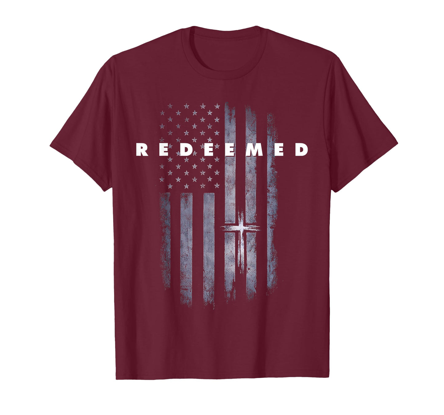 Redeemed Faith God Cross American Flag Gift Christian Men T-Shirt