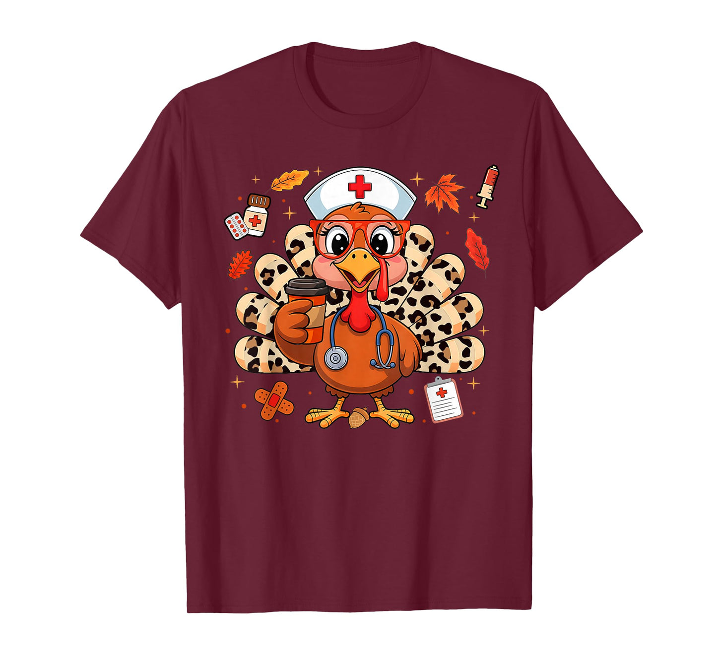 Thankful Turkey Funny Scrub Nurse Fall Thanksgiving Nursing T-Shirt