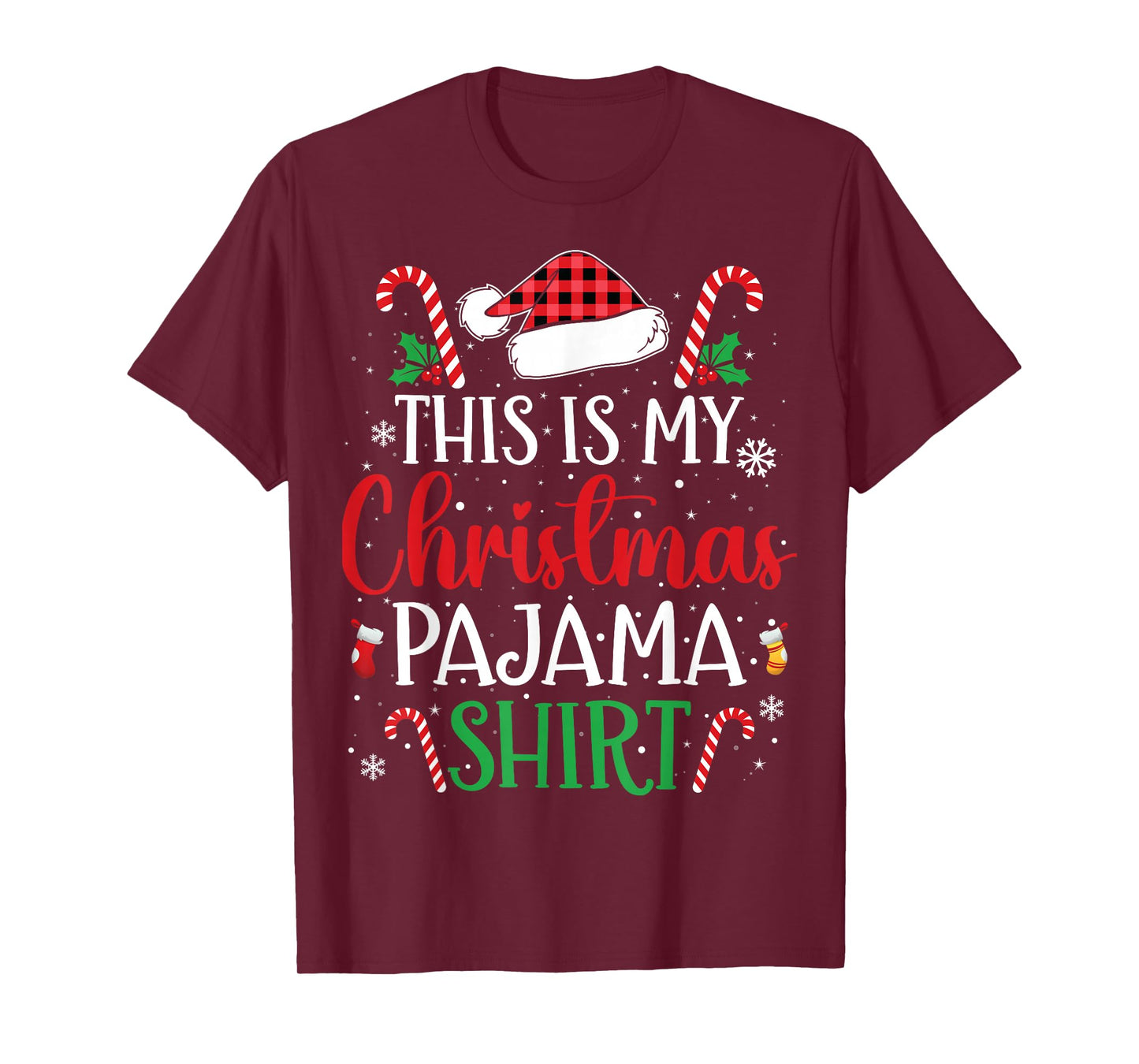 Plaid Santa Hat Xmas This is My Christmas Pajama T-Shirt