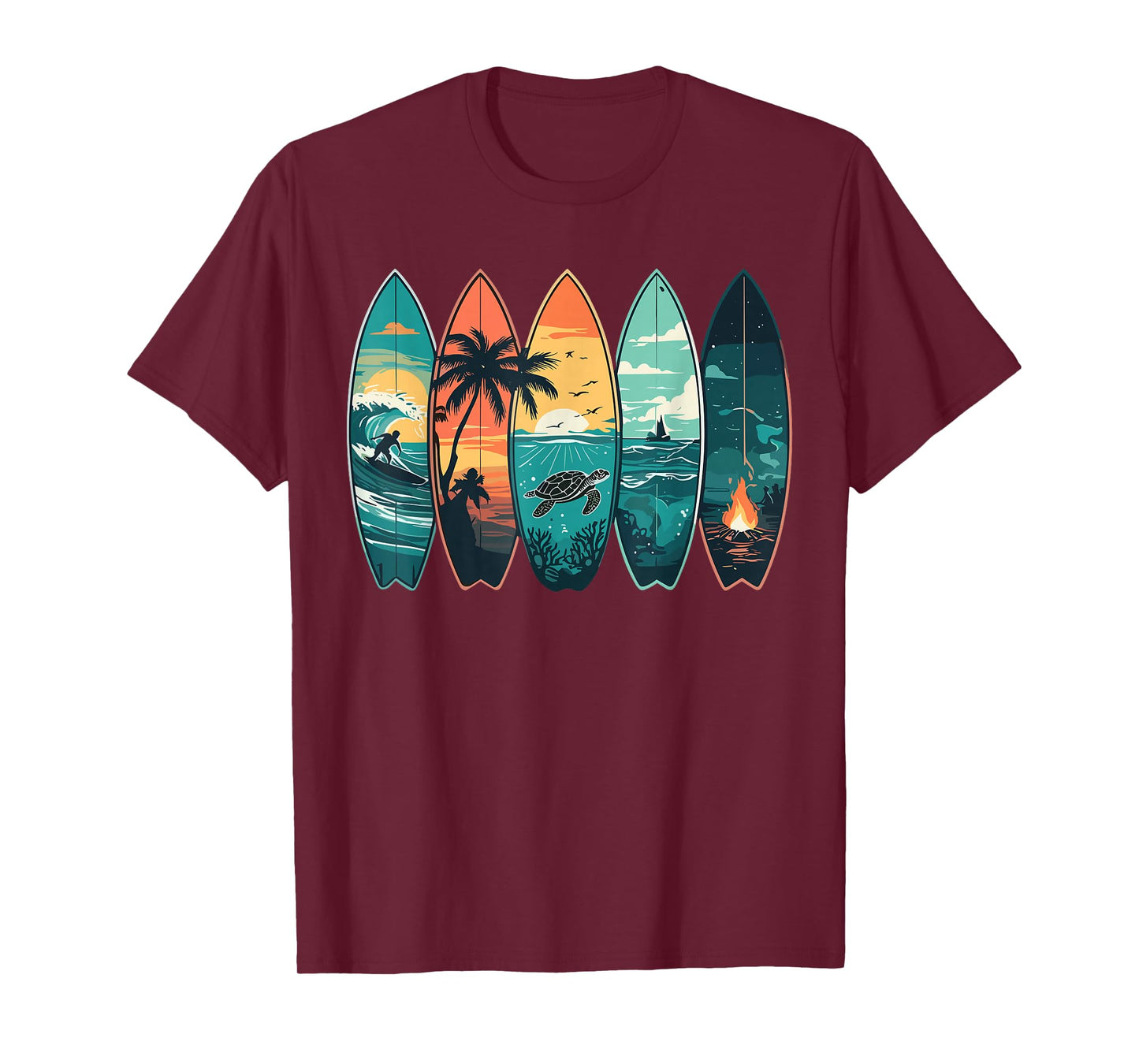 Surfboards Sunset Ocean Beach Vibe Surfer T-Shirt
