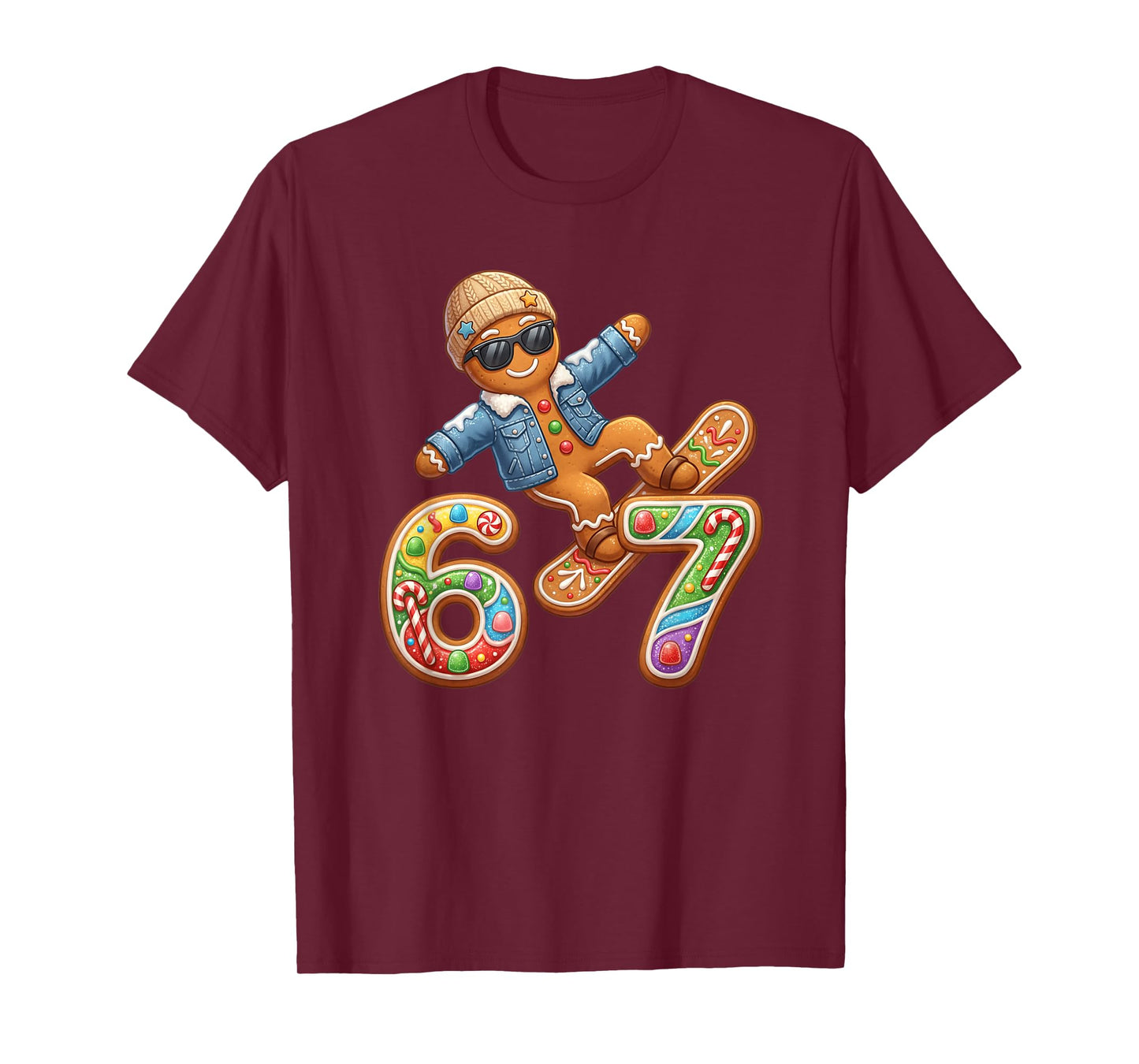 Funny Gingerbread Six Seven 67 Ice Cream Drip Christmas Boys T-Shirt
