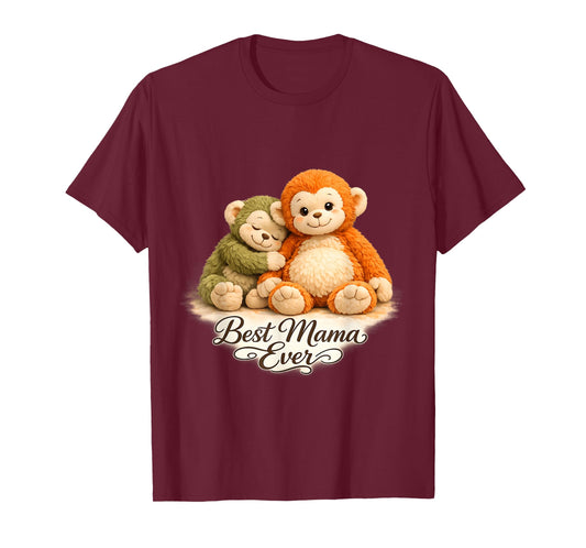 Cute Baby Punch Monkey Hug Plush Toy Best Mama Ever Graphic T-Shirt