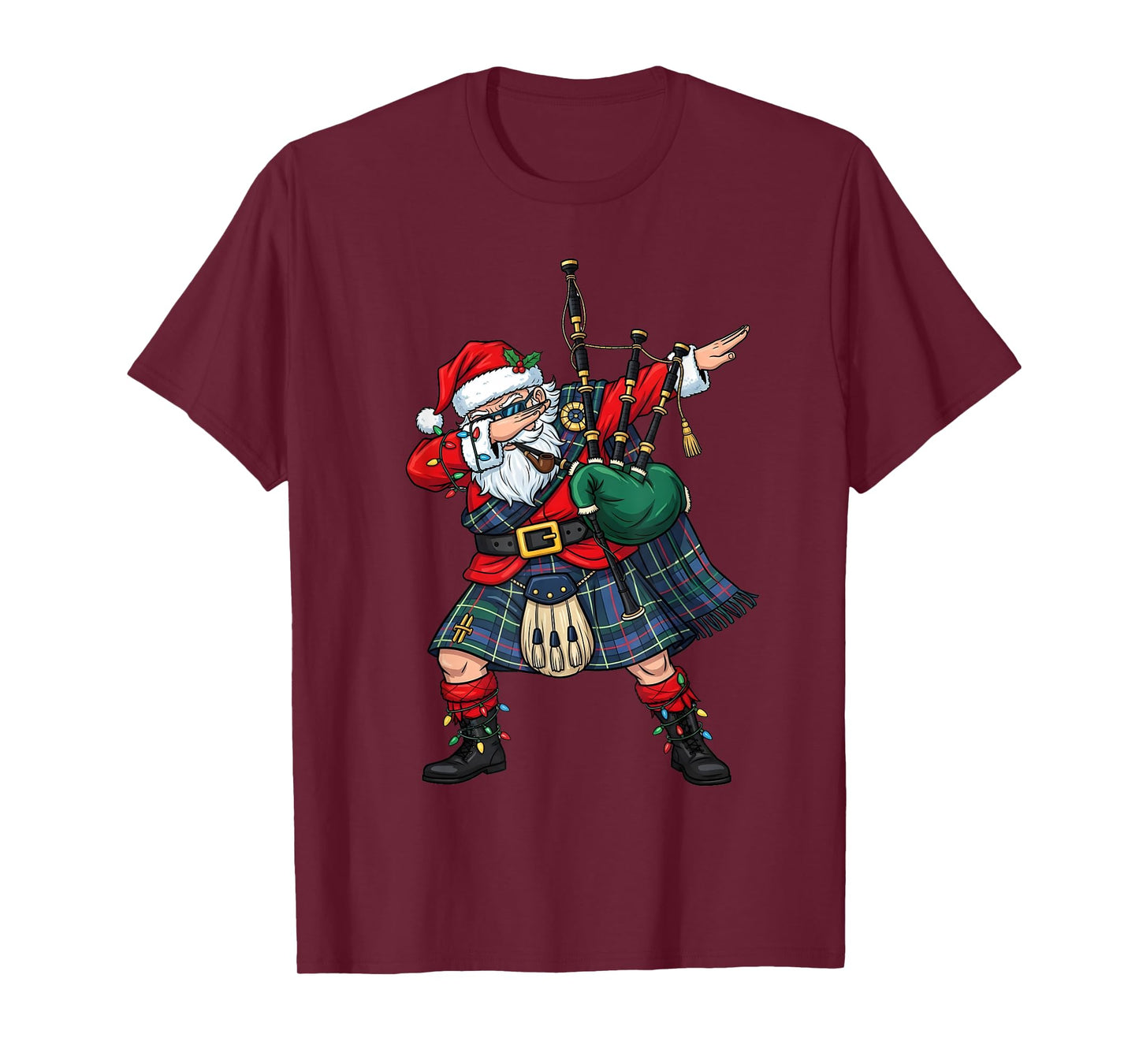 Christmas Santa Playing Scottish Bagpipes Funny Holiday Dab T-Shirt
