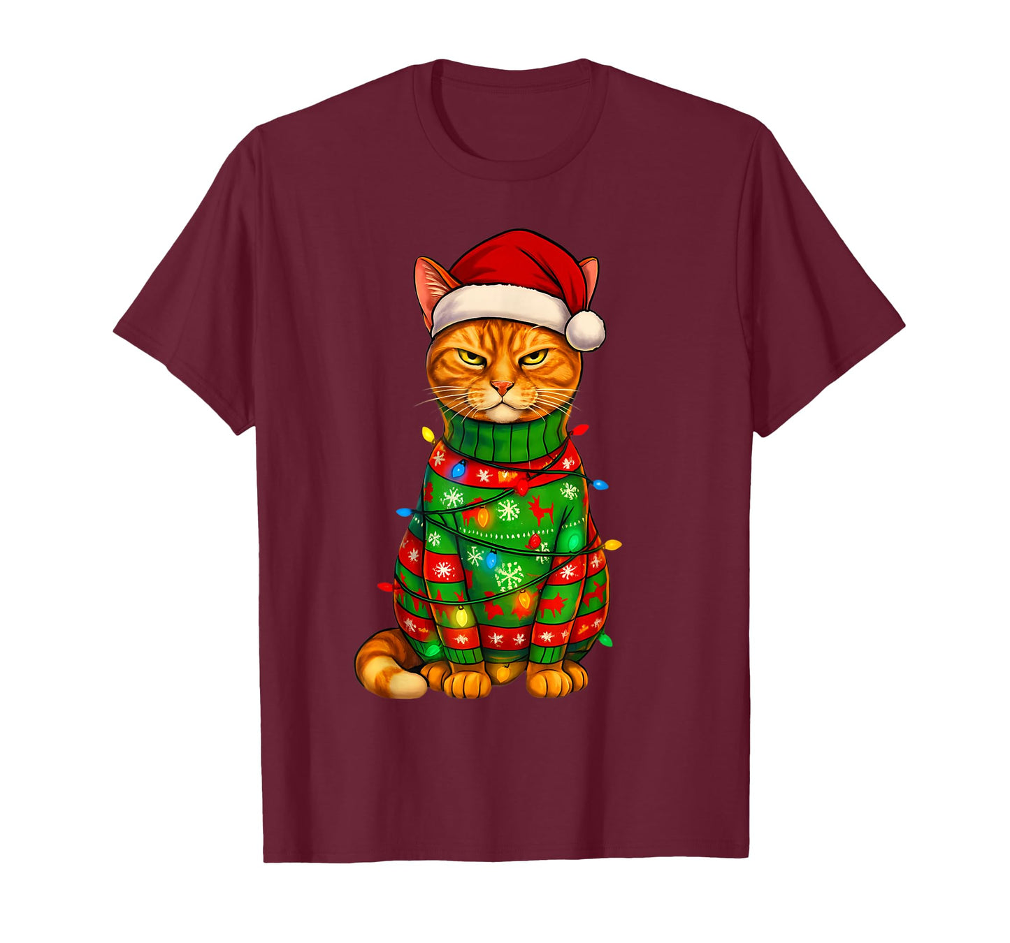 Orange Tabby Cat Christmas Lights Funny Santa Holiday Cats T-Shirt
