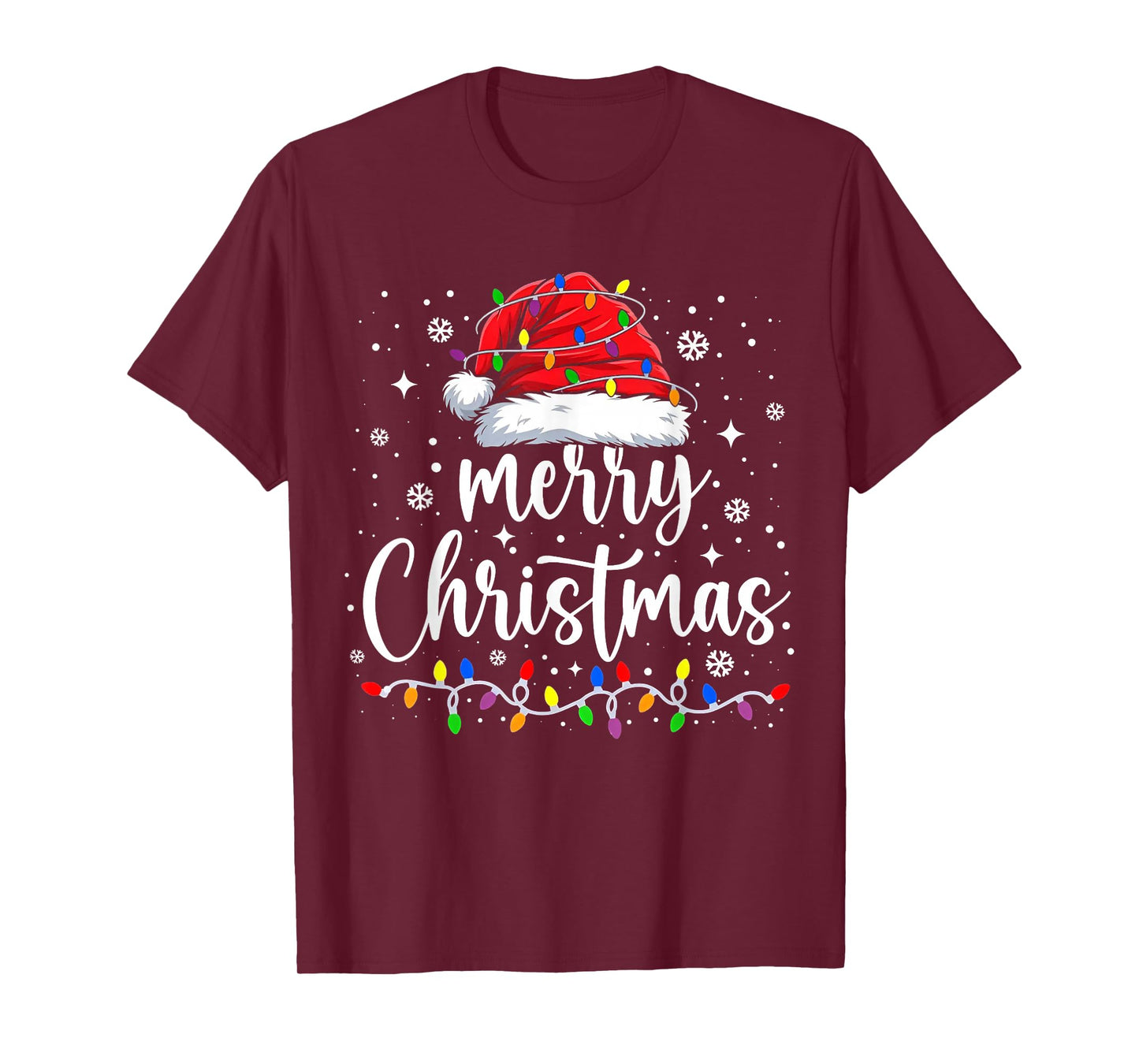 Merry Christmas Lights Santa Hat Xmas Family Matching Pajama T-Shirt