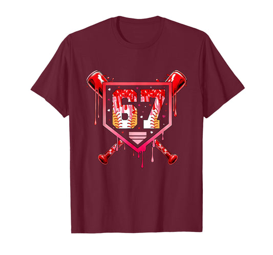 Baseball Ice Cream Drip Number 67 Meme Valentine Couple Love T-Shirt