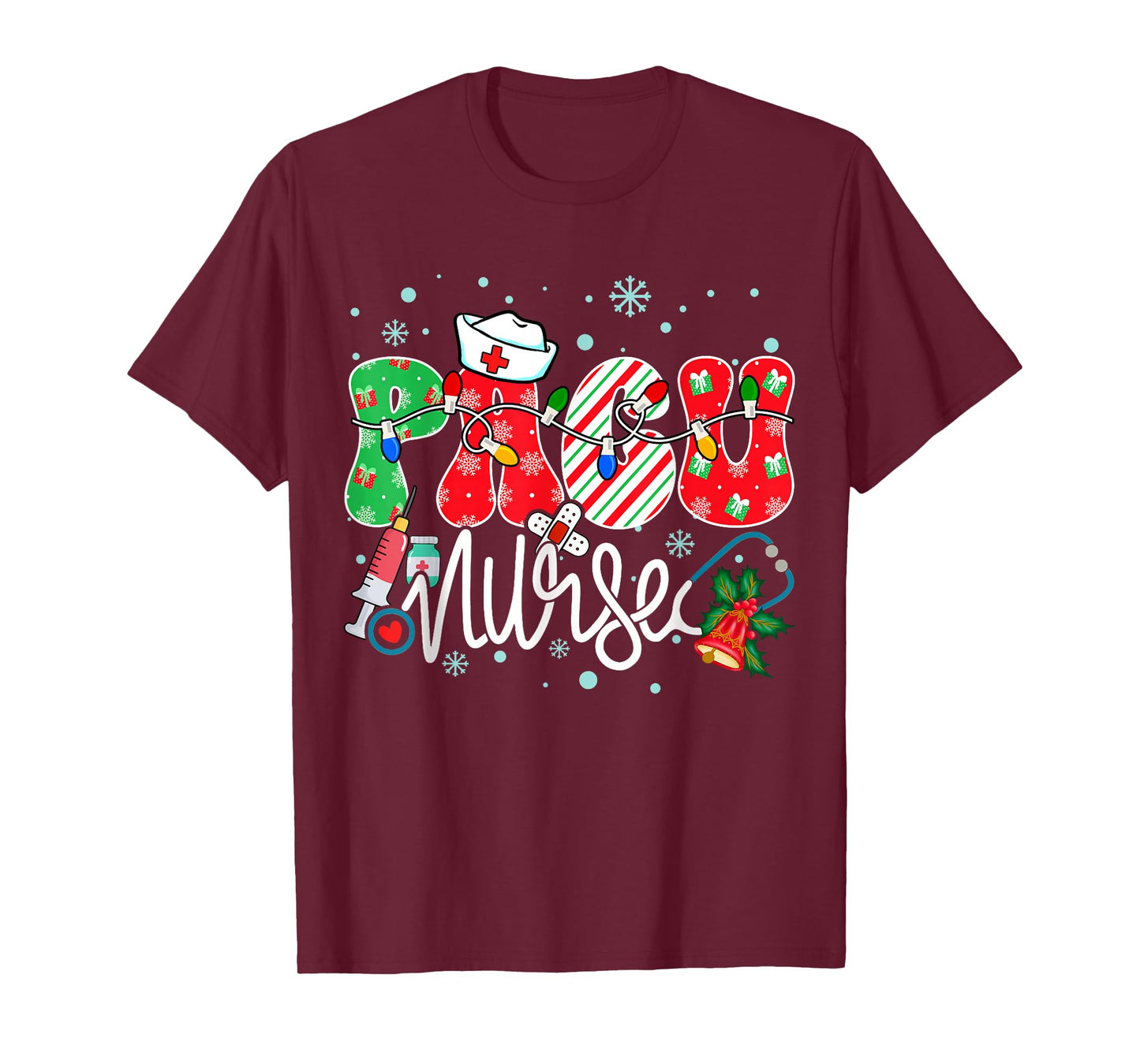 Pacu Nurse Funny Xmas Light Stethoscope Christmas Nurse T-Shirt