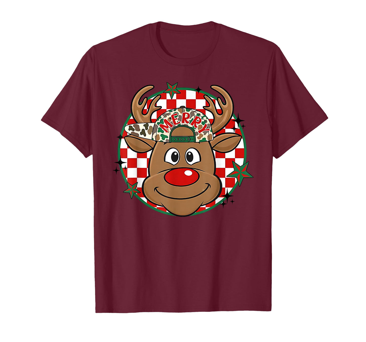Reindeer Rudolph Merry Christmas Xmas Holiday Boys Camo T-Shirt