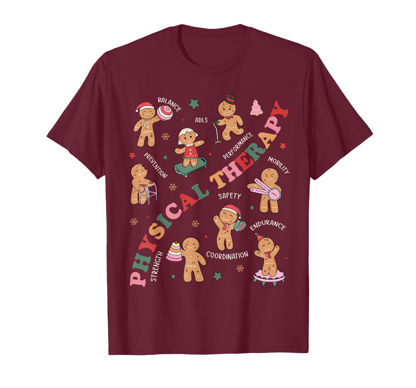 Retro Physical Therapy Gingerbread Christmas PT Funny Xmas T-Shirt