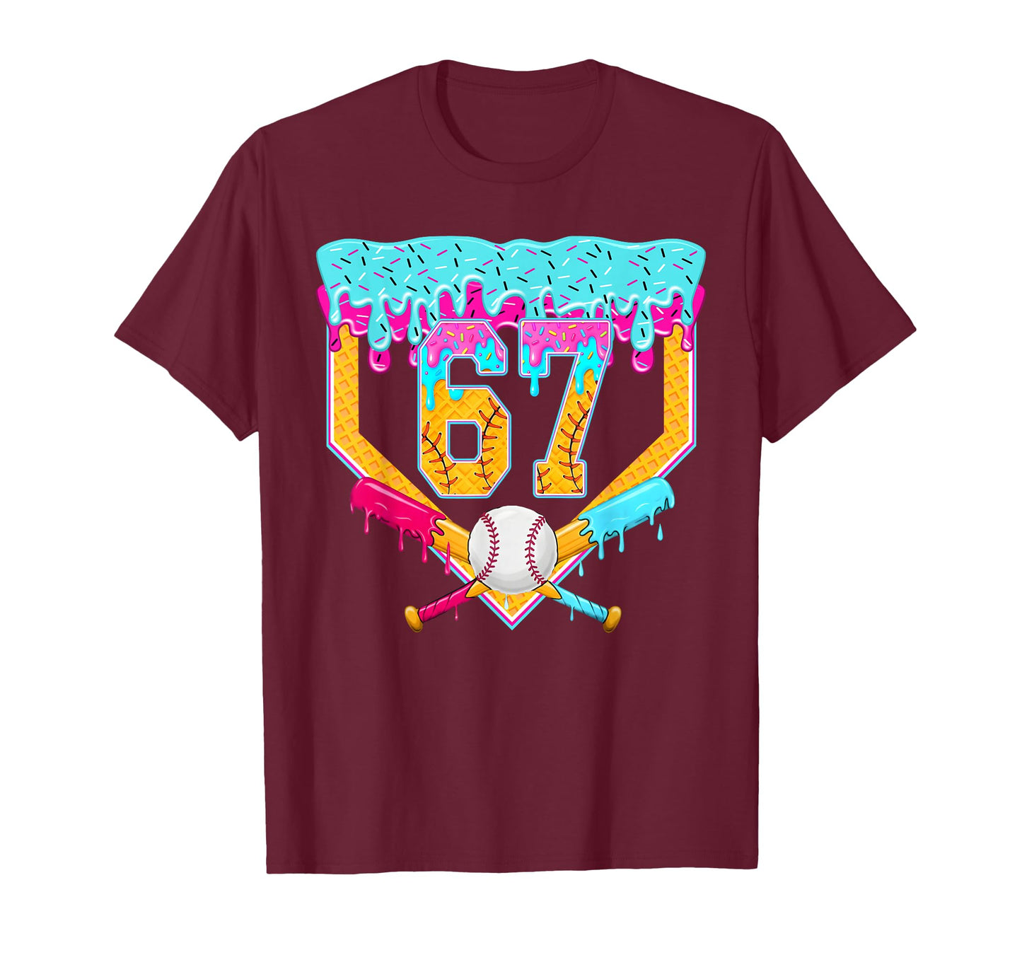 Baseball Drip Ice Cream Number 67 Player Or 67th Birthday T-Shirt