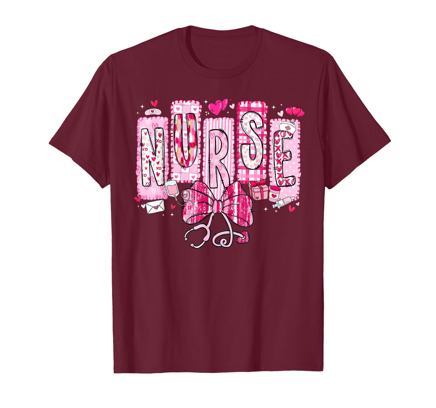 Valentine Nurse Coquette Bow Stethoscope Girl Women T-Shirt