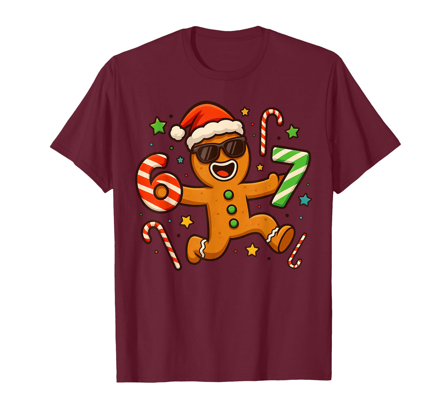 Funny Gingerbread Six Seven 67 Candy Cane Christmas Boys T-Shirt