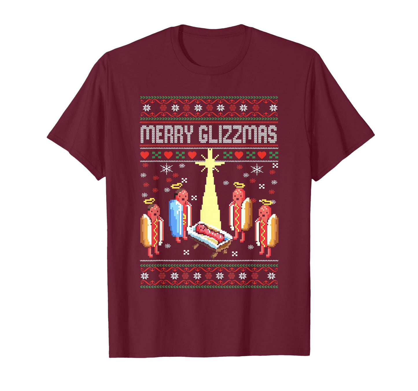 Funny Merry Glizzmas Hot Dogs Family Groups Ugly Christmas T-Shirt