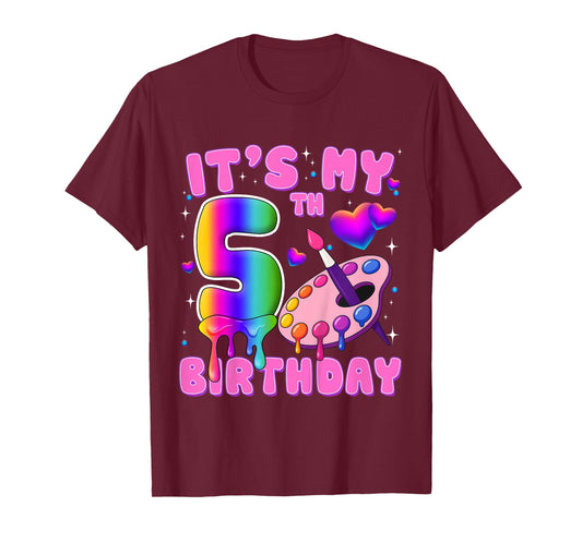 Birthday 5 Years Old Birthday Girl Art Painting Party T-Shirt