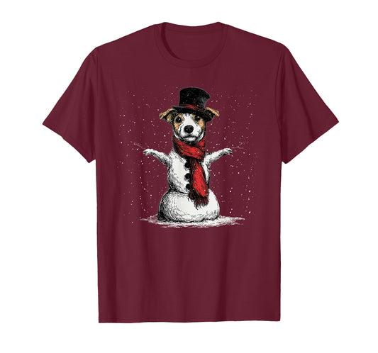 Funny Jack Russell Dog Christmas Snowman Xmas Pajama T-Shirt