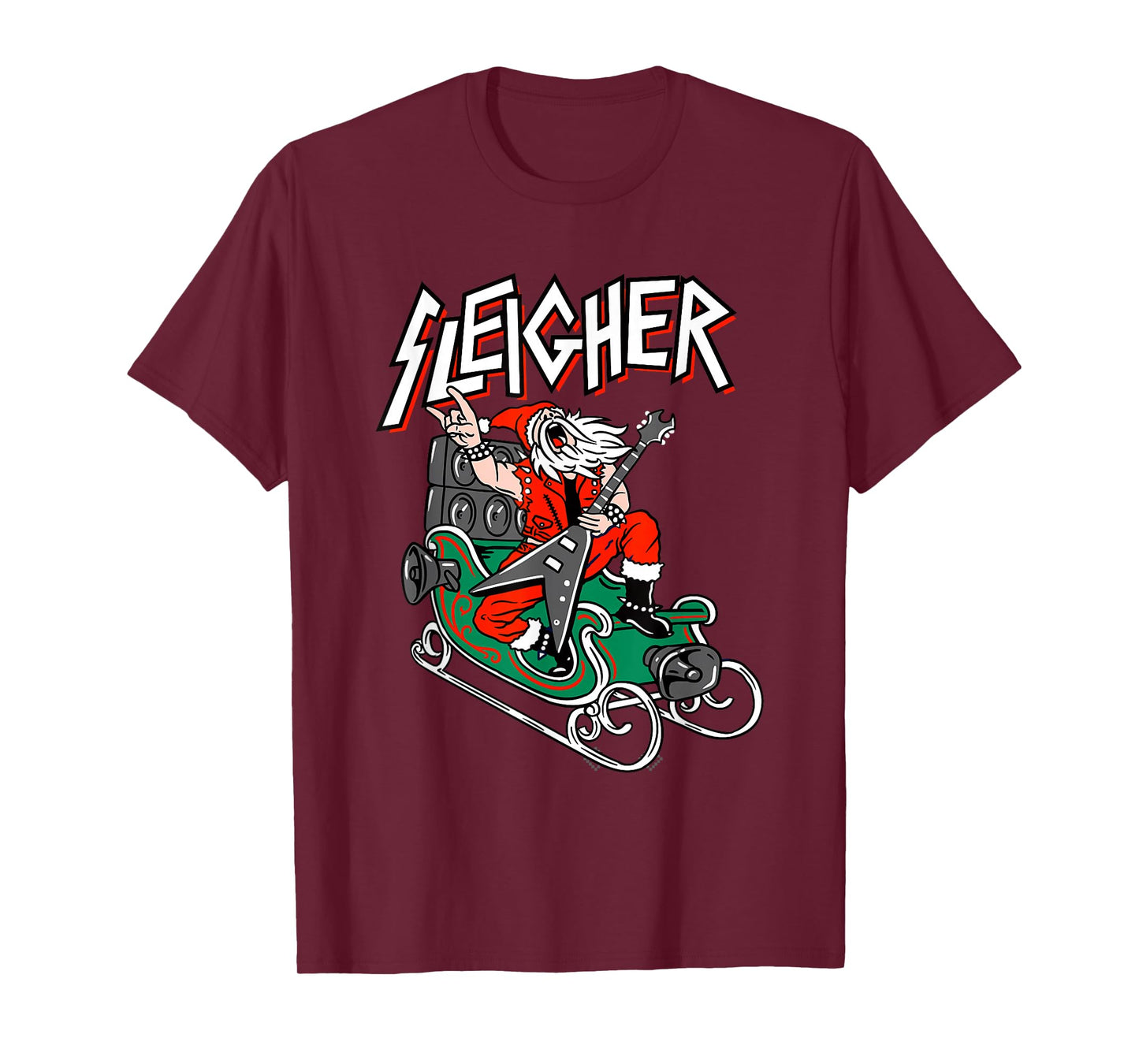 Ugly Christmas Sweater Sleigher Heavy Metal Santa Xmas T-Shirt