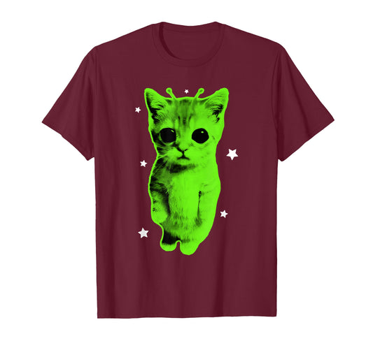 Alien Cat Meme UFO Vintage Graphic Y2K Funny Silly Cat T-Shirt
