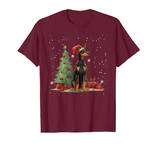 Funny Doberman Dog Christmas Tree Women Men Kids T-Shirt