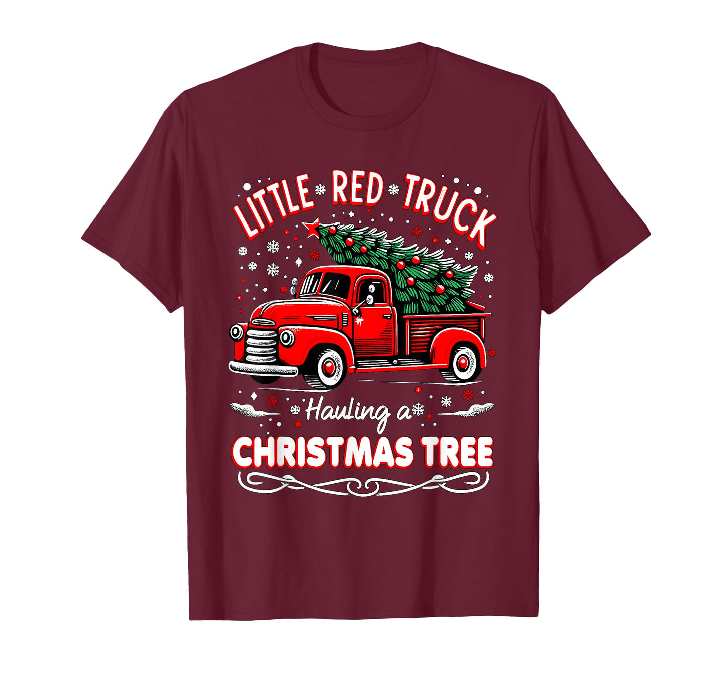 Funny Little Red Truck Hauling A Christmas Tree Xmas Trendy T-Shirt