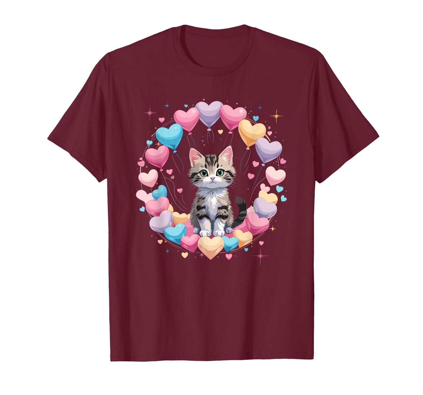 Valentines Day Cute Kitten with Heart Balloons T-Shirt