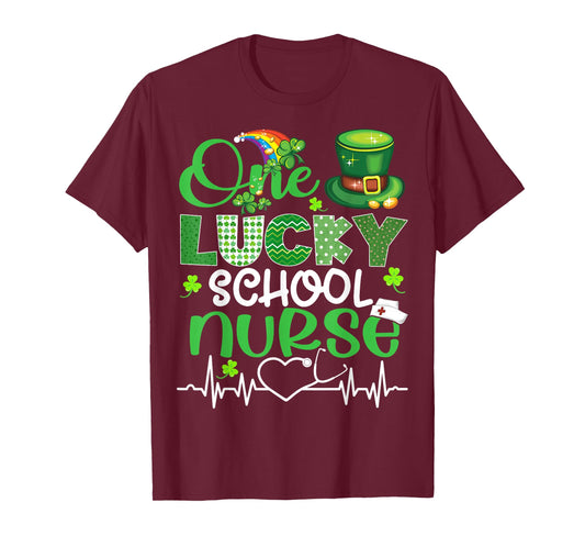 One Lucky School Nurse Shamrock Stethoscope St Patricks Day T-Shirt