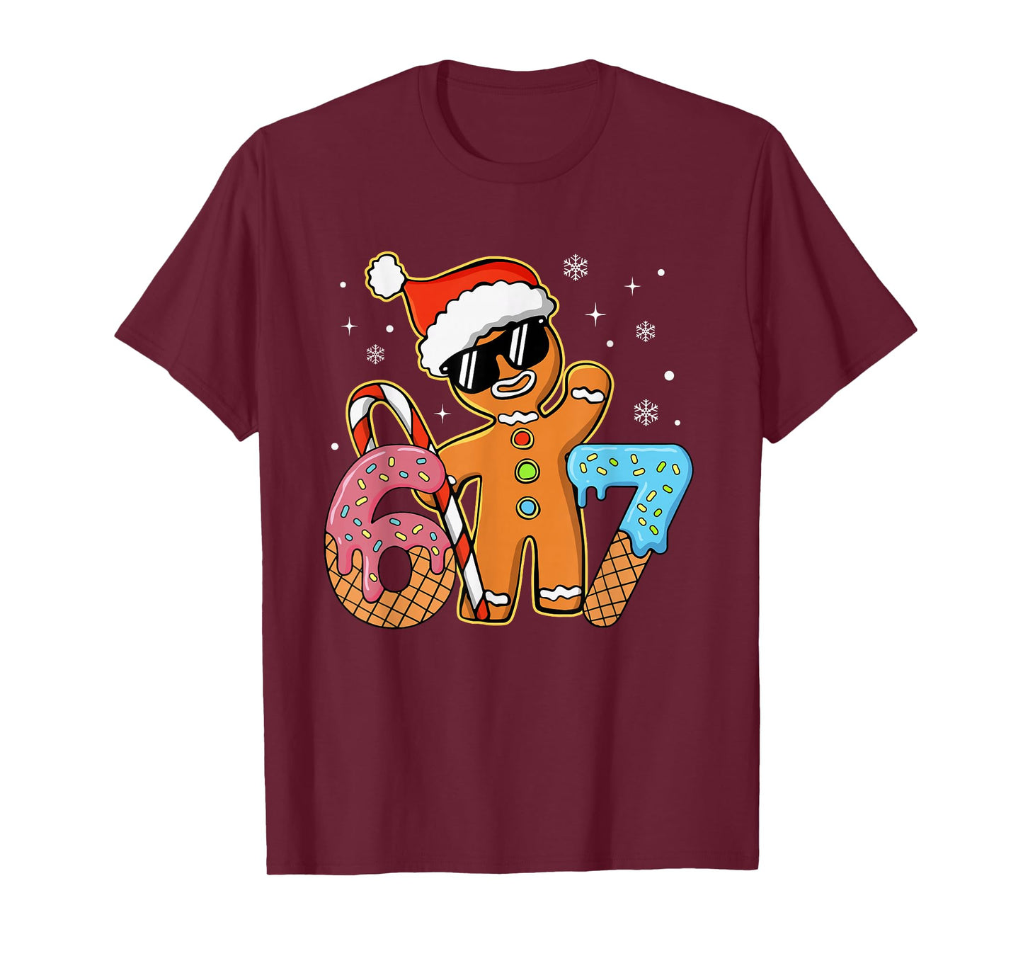 Funny Gingerbread Six Seven 67 Ice Cream Drip Christmas Boys T-Shirt