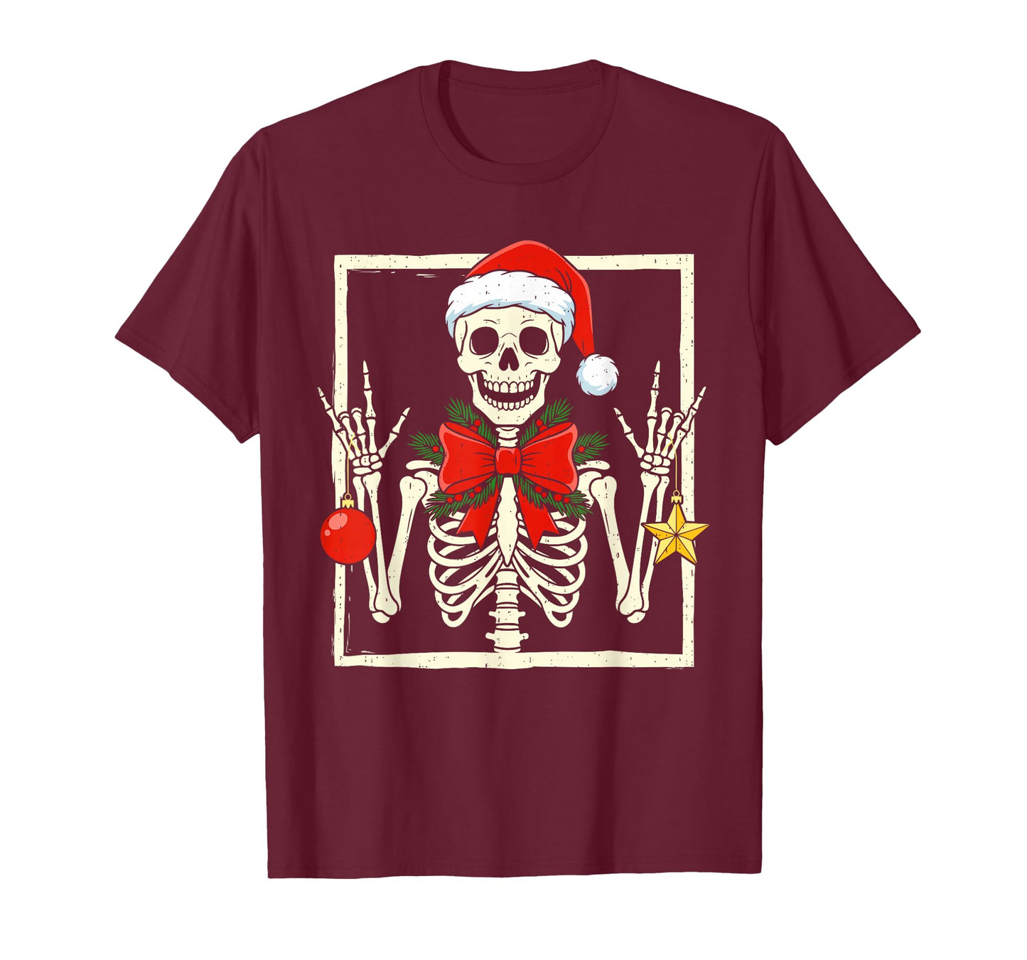 Cool Rocker Skeleton Santa Hat Christmas Punk Rock Xmas T-Shirt