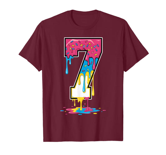 Number 7 Team Sports Ice Cream Drip Matching Varsity 7 T-Shirt