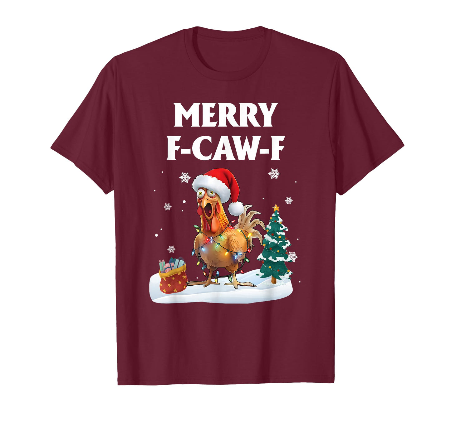 Merry F-Caw-F Funny Chicken Santa Rooster Christmas Lights T-Shirt