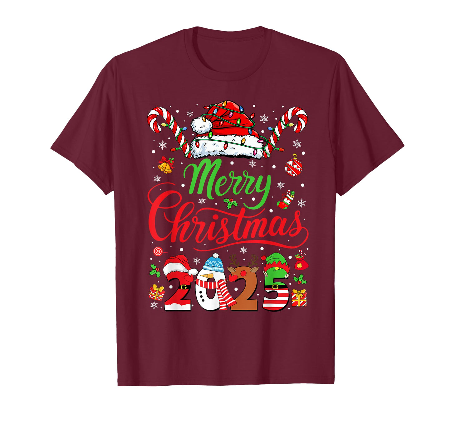 Merry Christmas 2025 Santa Reindeer Snowman Christmas Family T-Shirt
