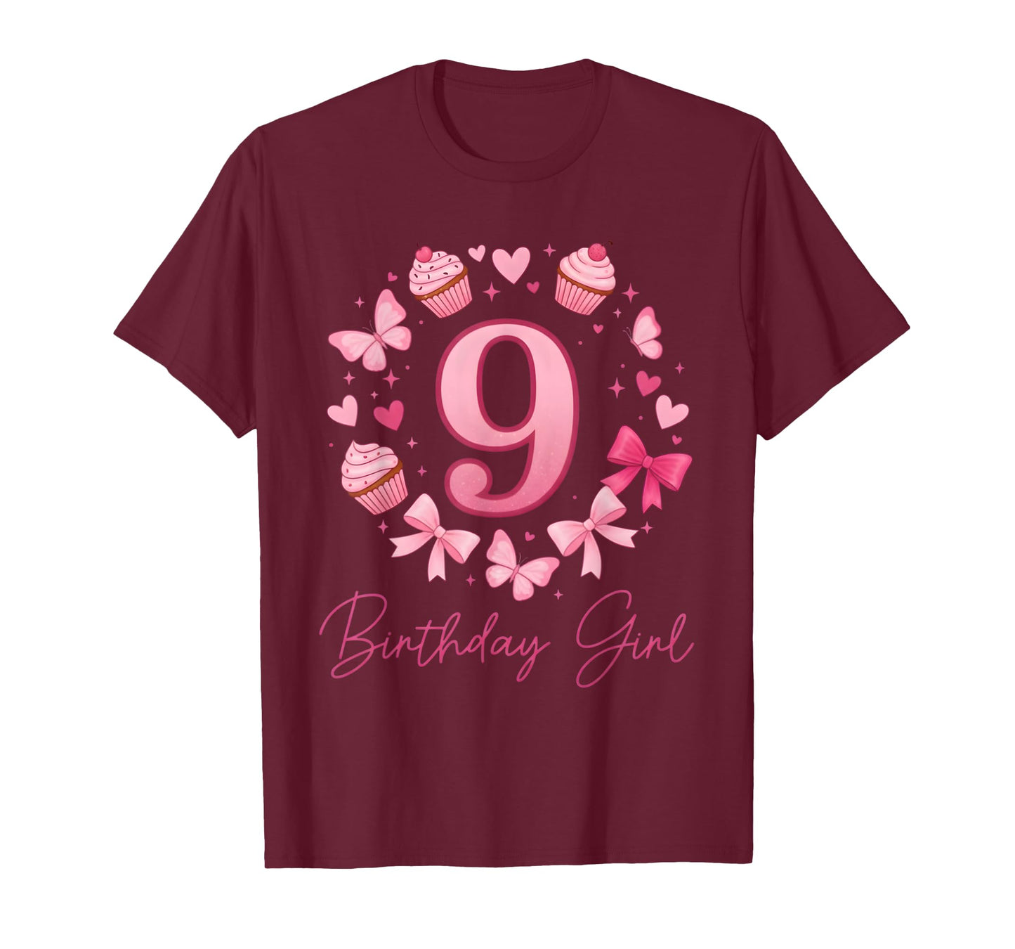 9th Birthday Girl Aesthetic Coquette Bow T-Shirt
