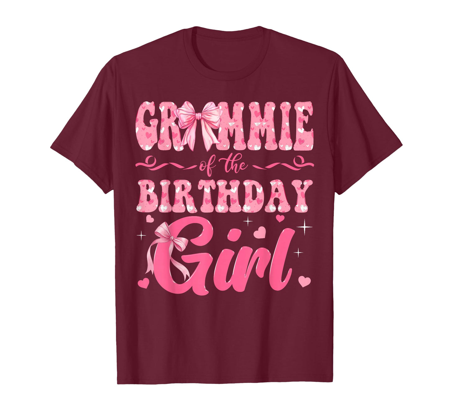 Grammie of The Birthday Girl Family Pink Coquette Bow T-Shirt