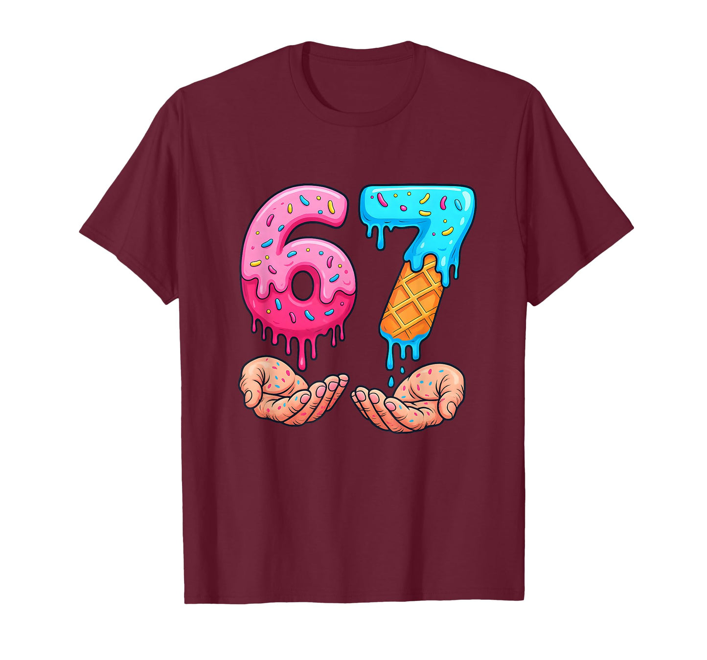 Six Seven Ice Cream Drip Kids Youth Funny 67 Hands Meme 6 7 T-Shirt