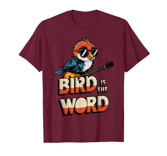 Retro Music Meme Bird is The Word Funny Guitar Cool Birds T-Shirt