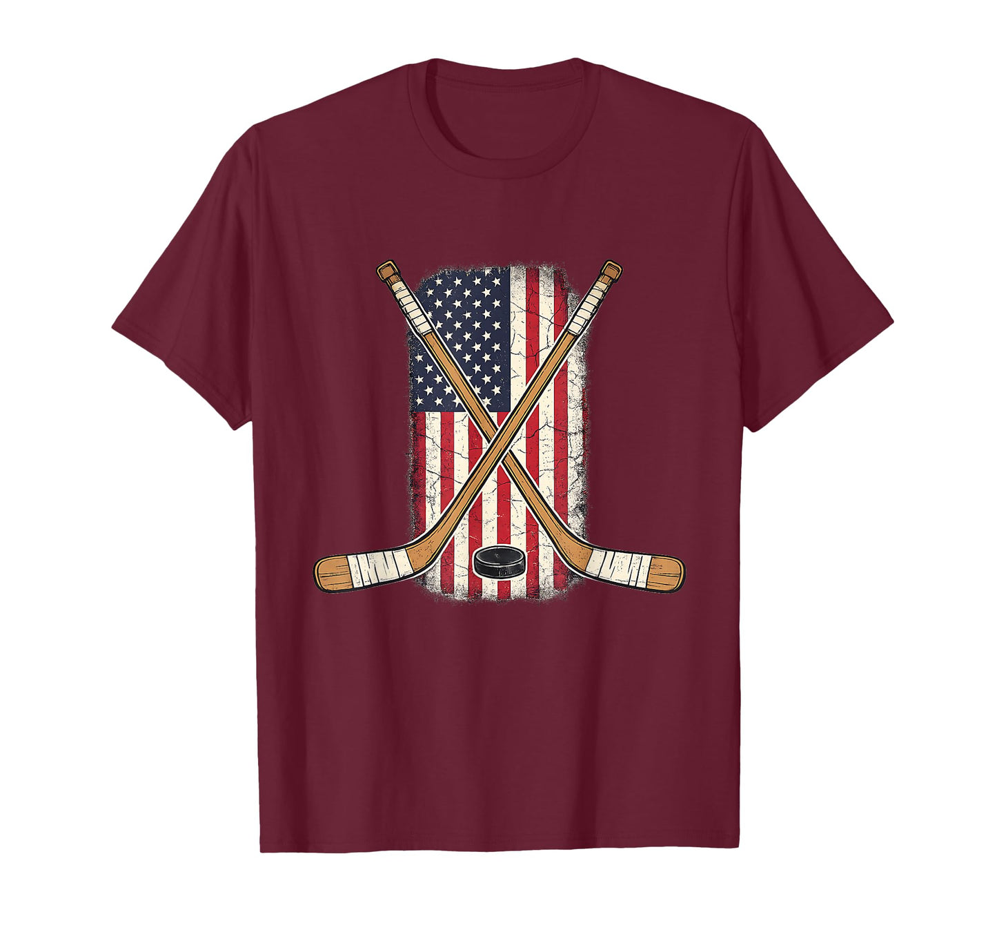 USA Flag Hockey Stick Ice Hockey Patriotic American Flag T-Shirt