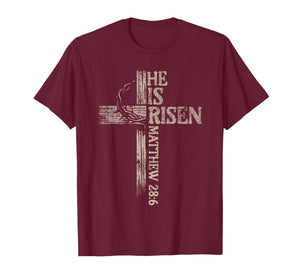 Vintage Retro Style Cross He is Risen Jesus Christian T-Shirt