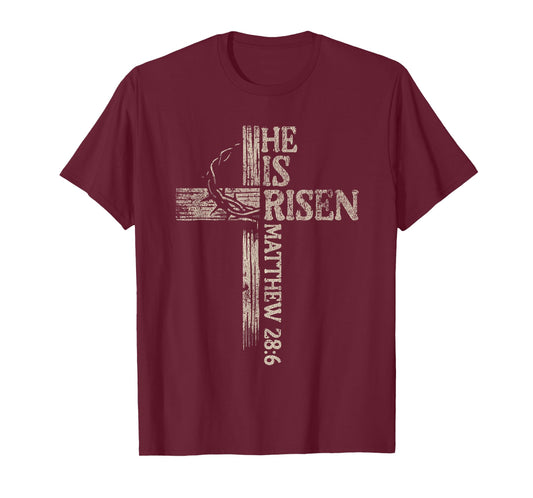 Vintage Retro Style Cross He is Risen Jesus Christian T-Shirt