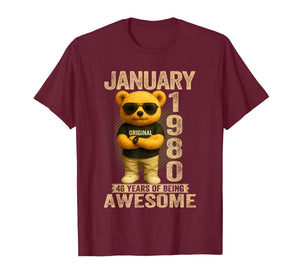 46 Year Old January 1980 Teddy Bear 46th Birthday Men Women T-Shirt