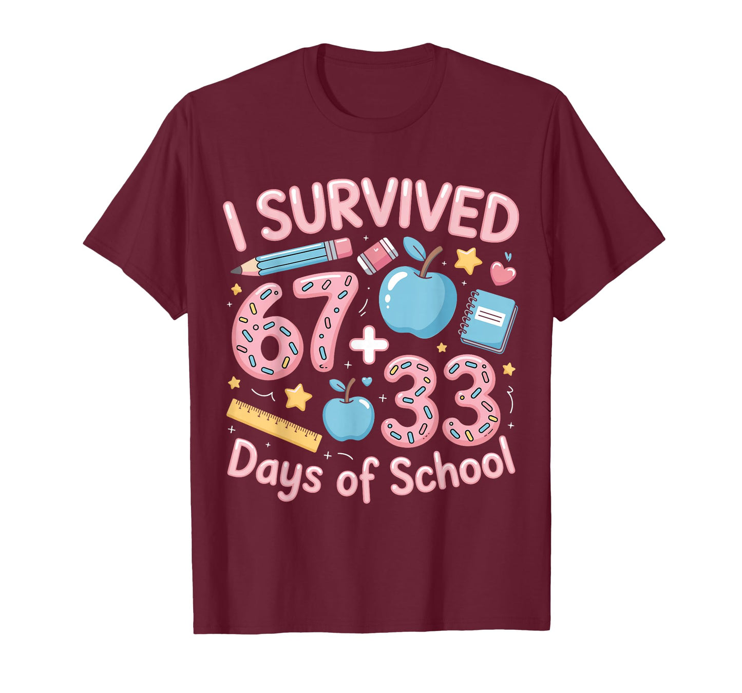 I Survived 67 Plus 33 Days of School for Kids Funny 6 7 Meme T-Shirt