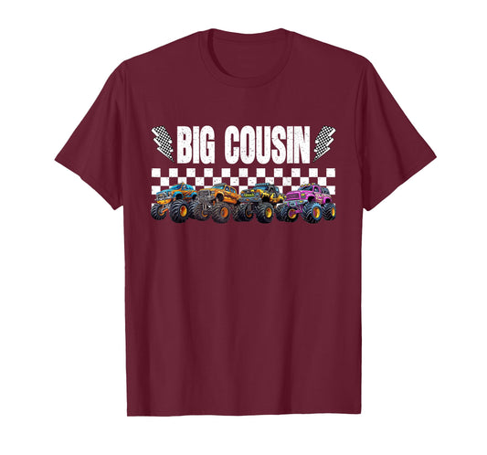 Big Cousin Retro Monster Truck Family Crew Birthday Matching T-Shirt