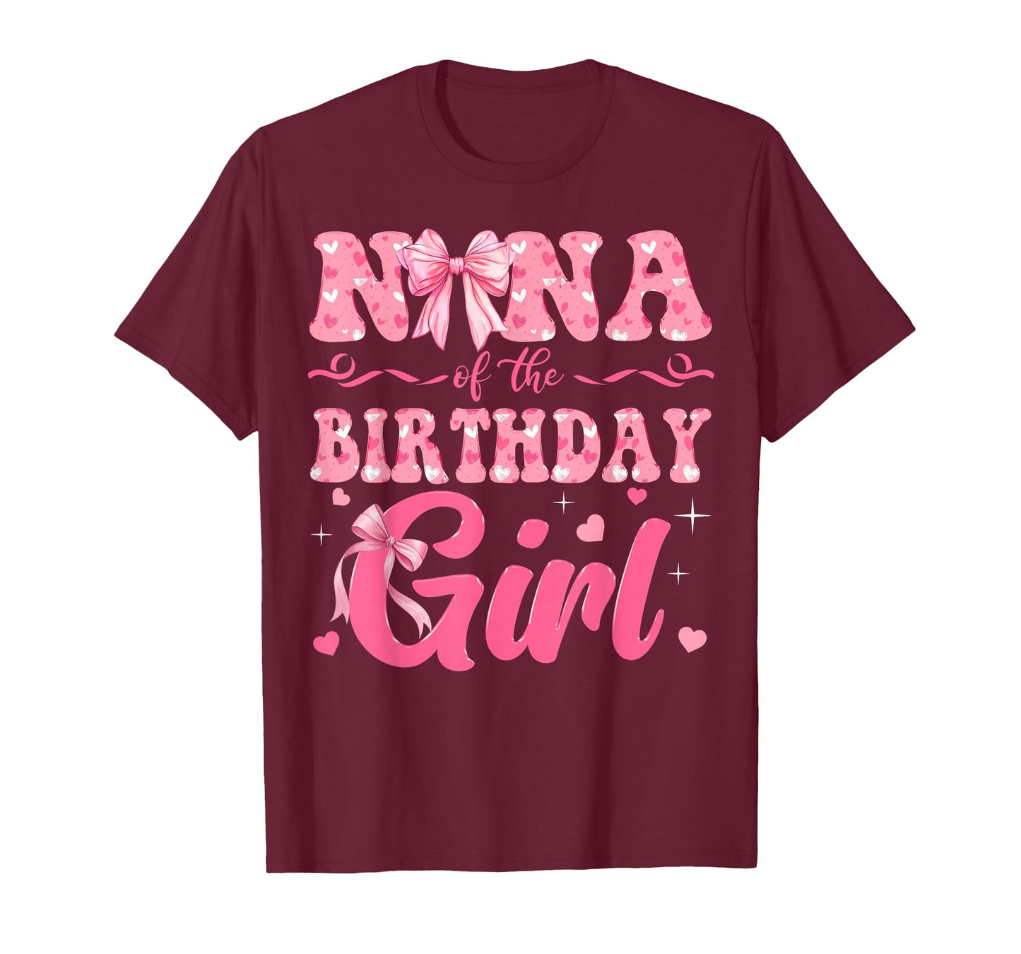 Nana of The Birthday Girl Family Pink Coquette Bow T-Shirt