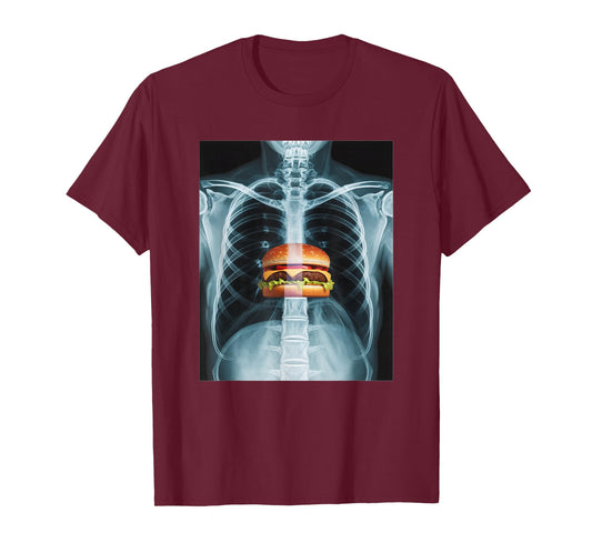 Rib Cage X-Ray Cheeseburger Funny Food Humor Anatomy T-Shirt