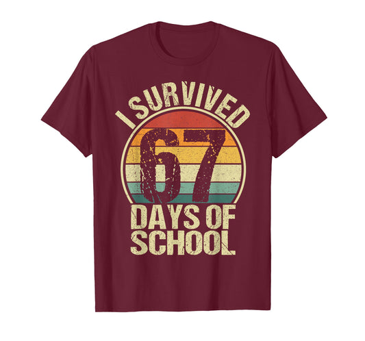 Funny Vintage I Survived 67 Days of School Teachers Students T-Shirt